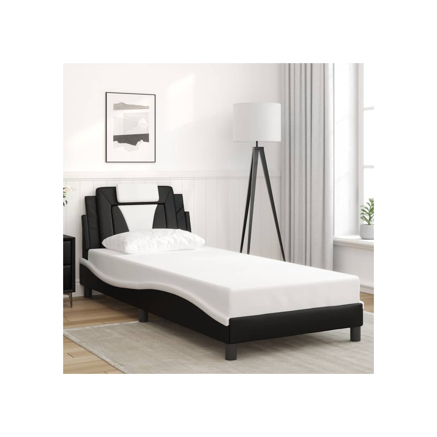 Cadre de lit Viana sans matelas noir et blanc 90x200 cm similicuir