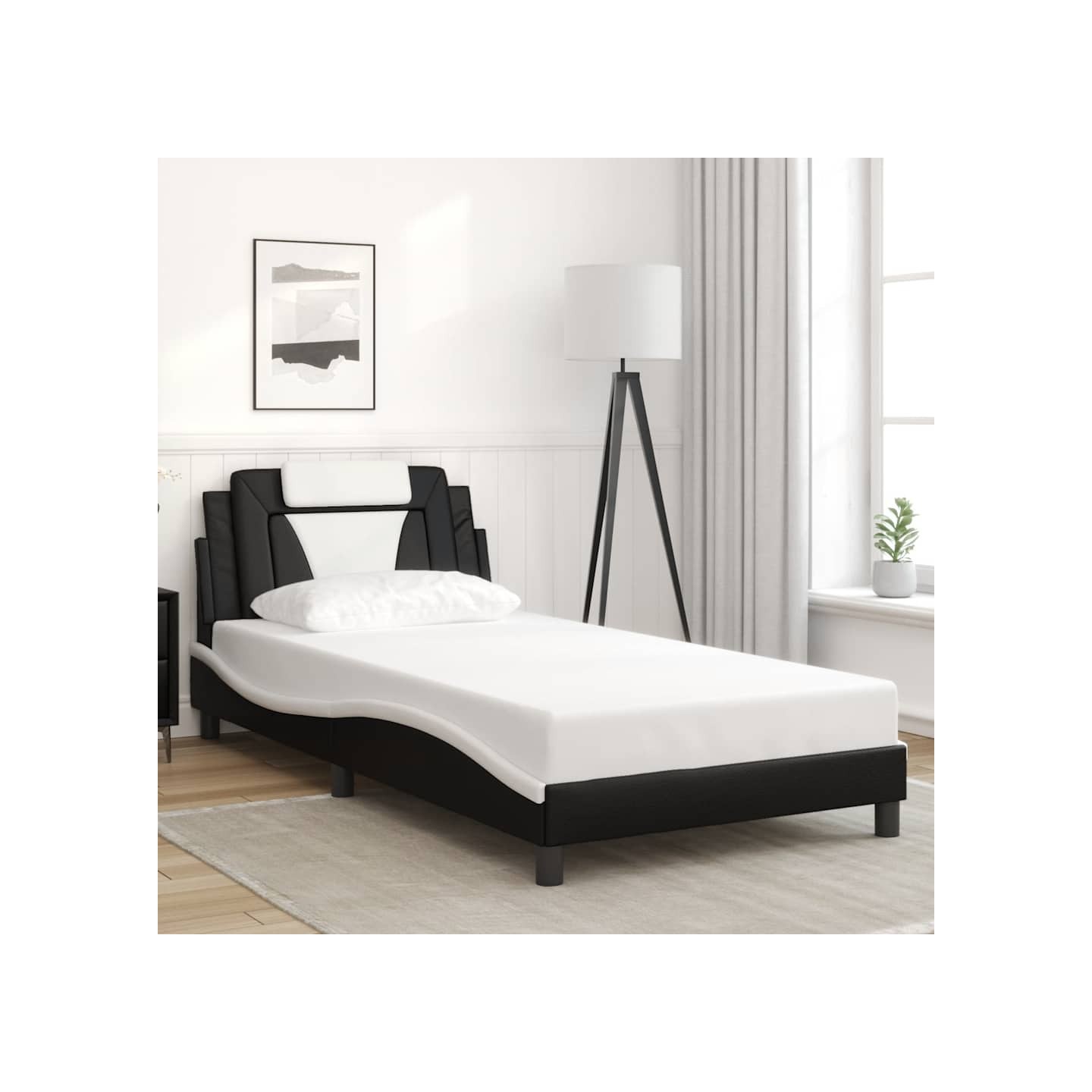 Cadre de lit Viana sans matelas noir et blanc 100x200 cm similicuir