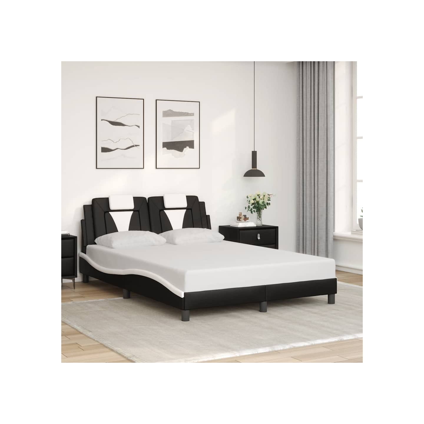 Cadre de lit Viana sans matelas noir et blanc 140x190 cm similicuir