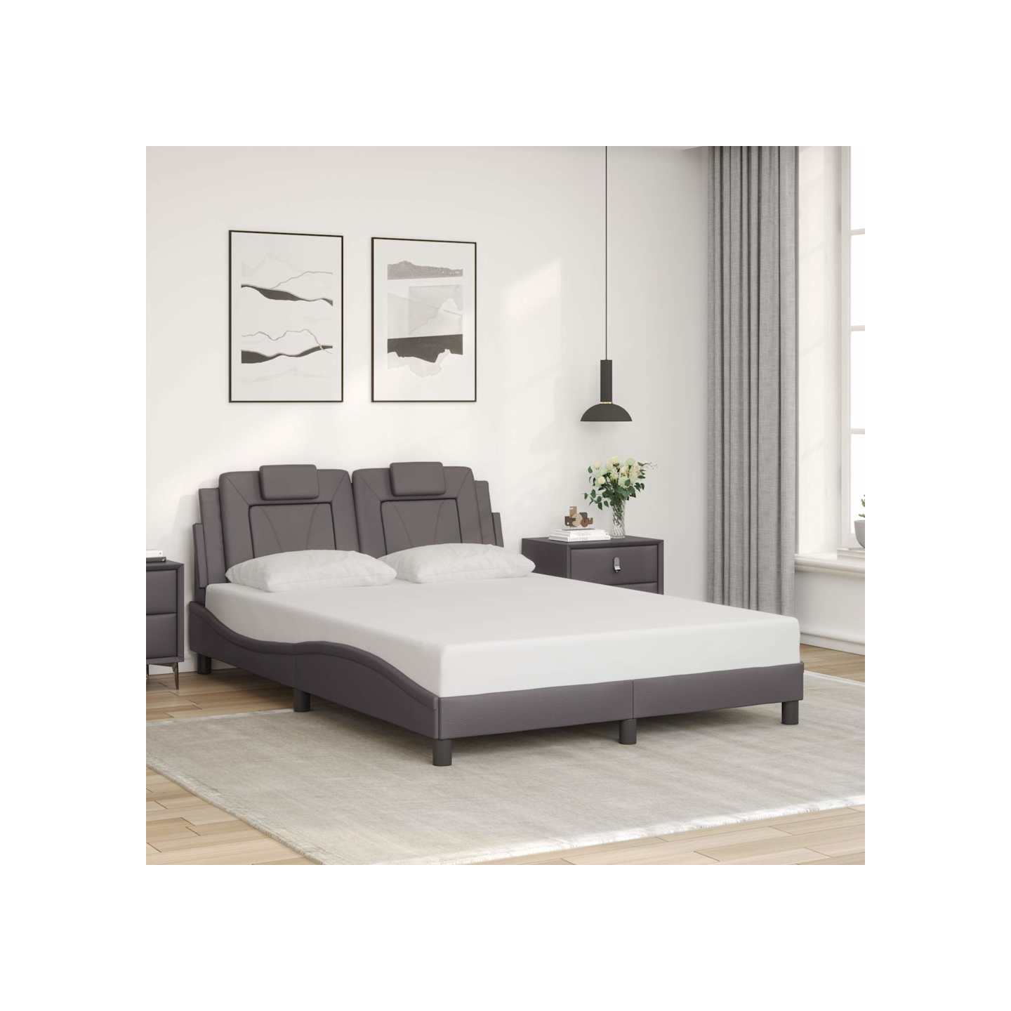 Cadre de lit Viana sans matelas gris 140x200 cm similicuir