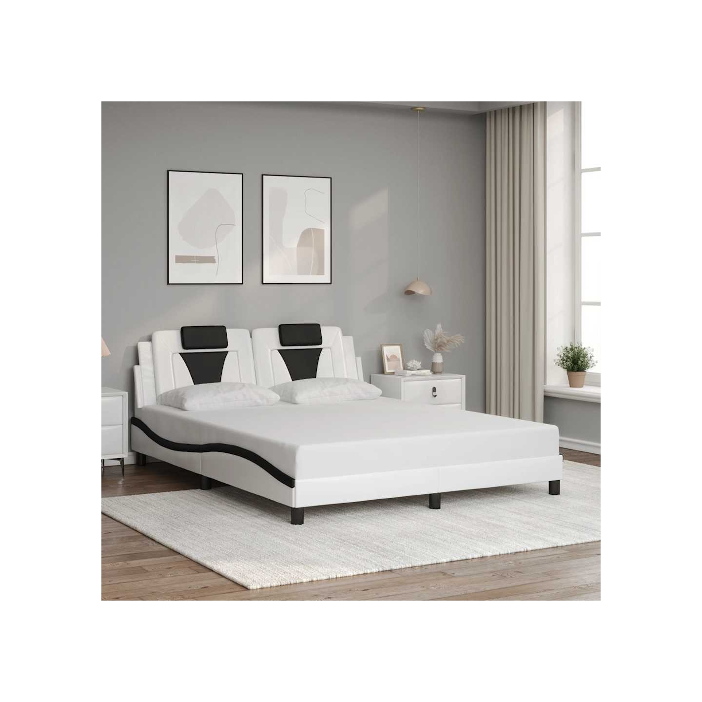 Cadre de lit Viana sans matelas blanc et noir 160x200 cm similicuir
