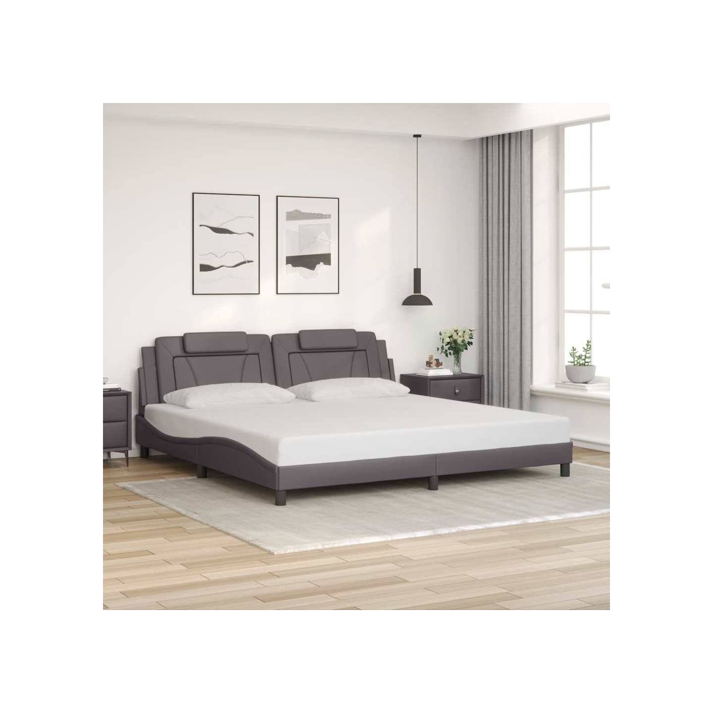 Cadre de lit Viana sans matelas gris 200x200 cm similicuir