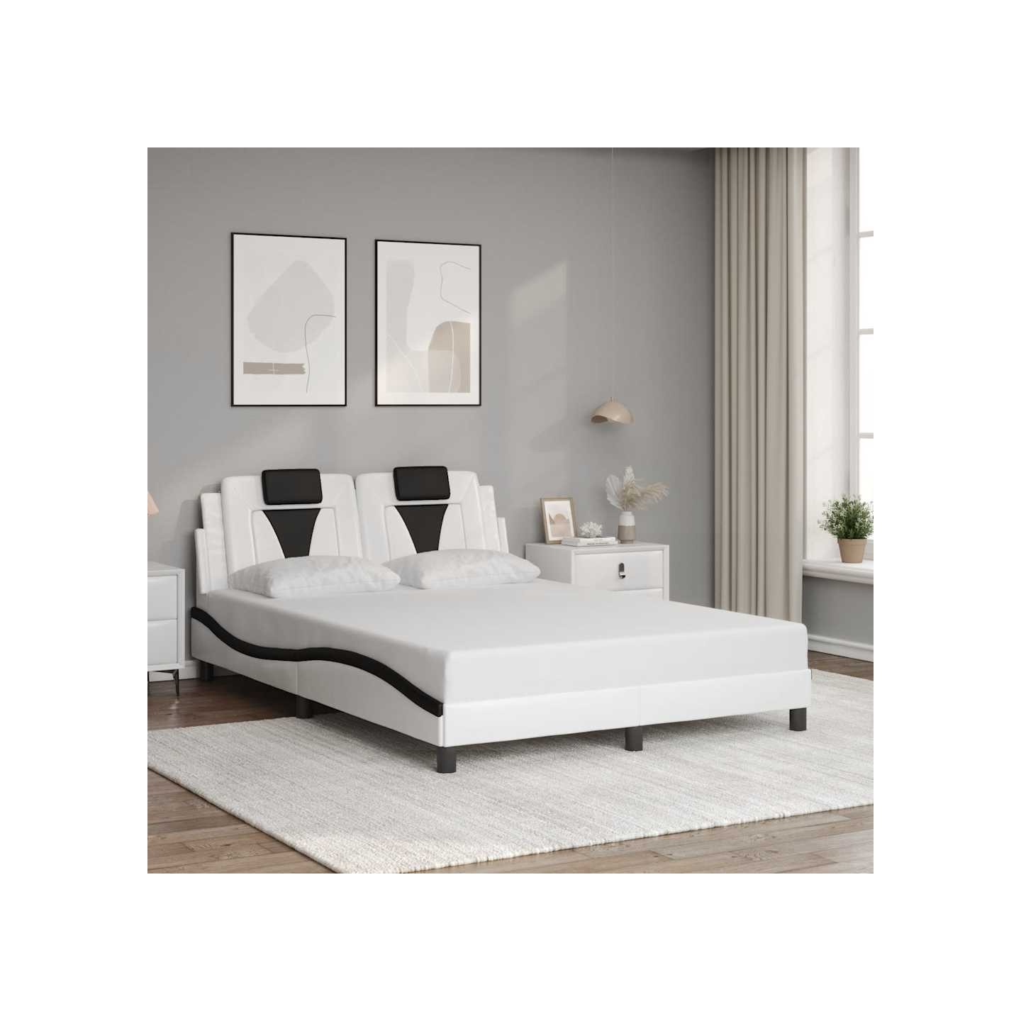 Cadre de lit Viana sans matelas blanc et noir 140x190 cm similicuir