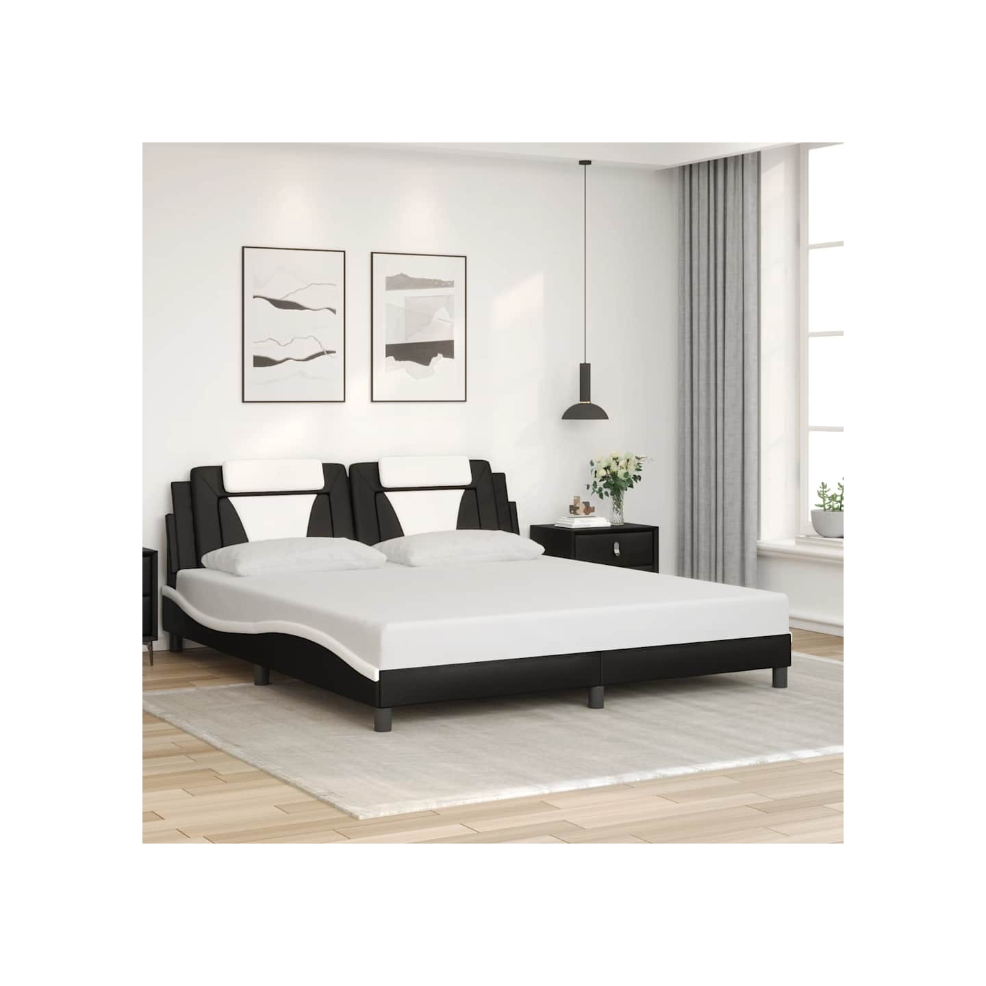 Cadre de lit Viana sans matelas noir et blanc 180x200 cm similicuir