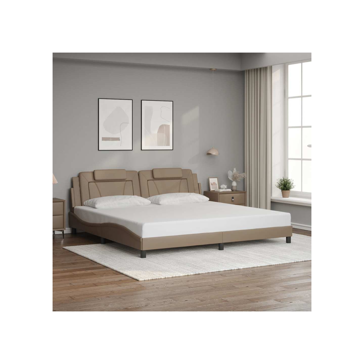 Cadre de lit Viana sans matelas cappuccino 200x200 cm similicuir