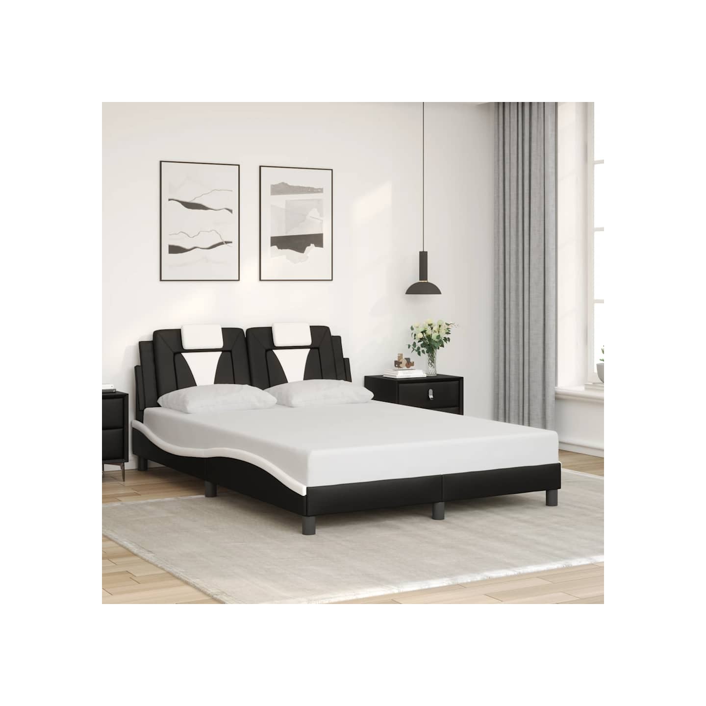 Cadre de lit Viana sans matelas noir et blanc 140x200 cm similicuir