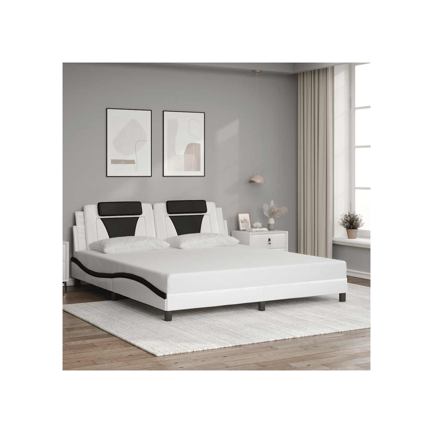 Cadre de lit Viana sans matelas blanc et noir 180x200 cm similicuir