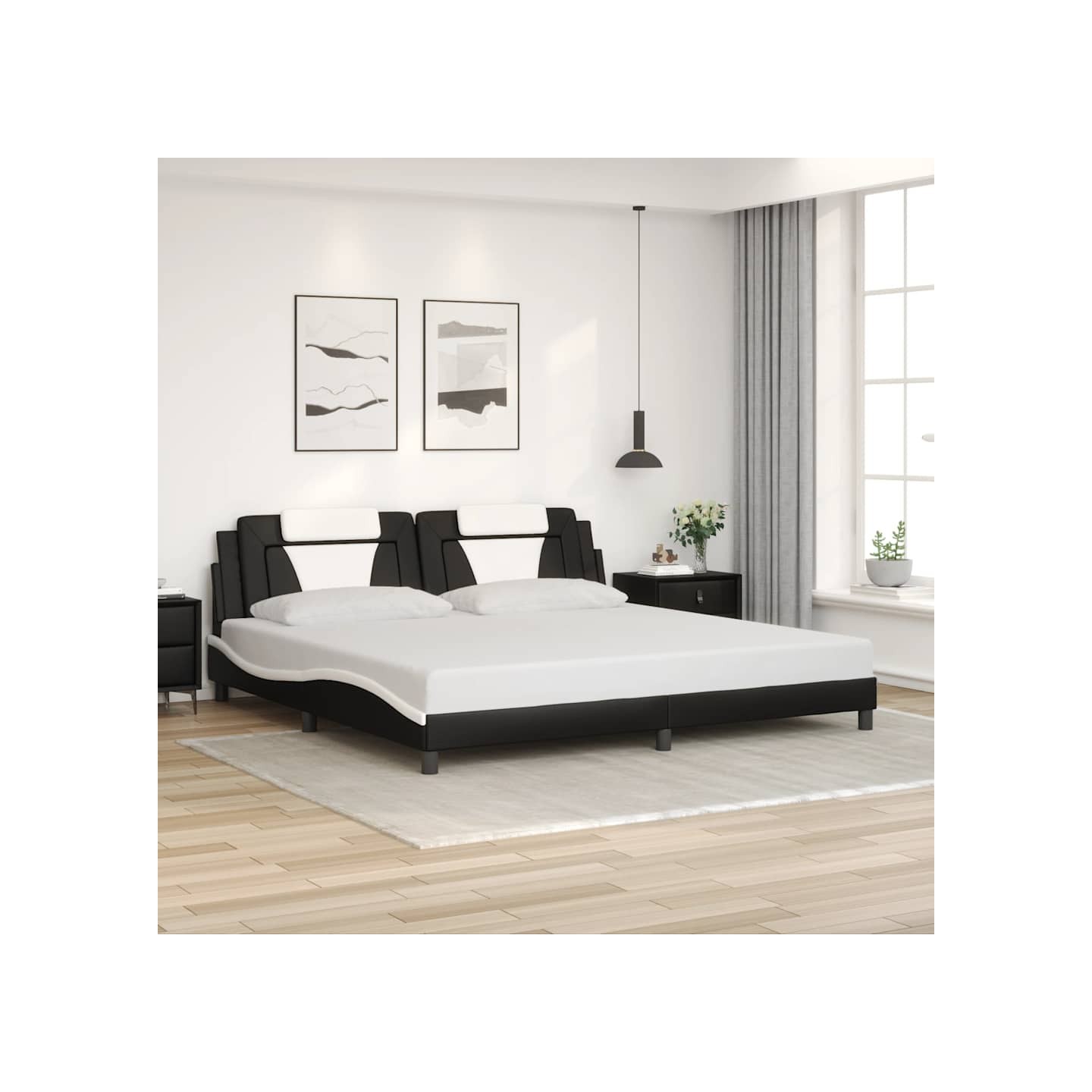 Cadre de lit Viana sans matelas noir et blanc 200x200 cm similicuir
