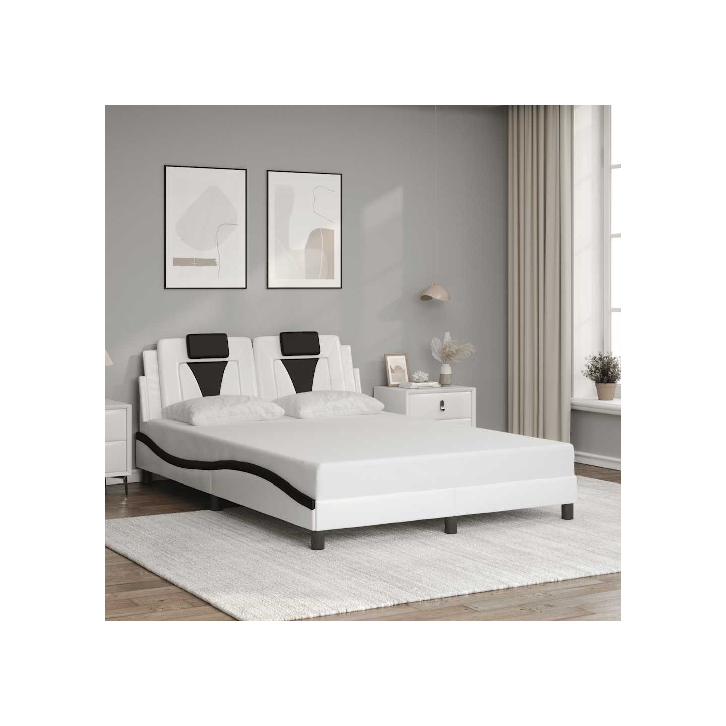 Cadre de lit Viana sans matelas blanc et noir 140x200 cm similicuir