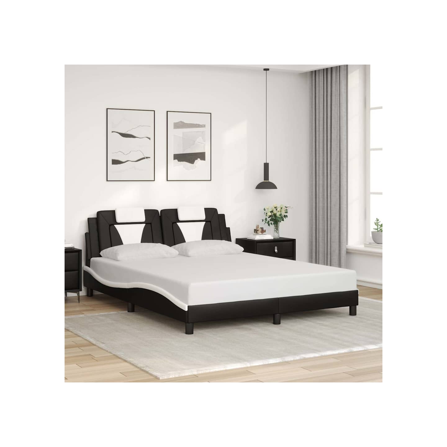 Cadre de lit Viana sans matelas noir et blanc 160x200 cm similicuir