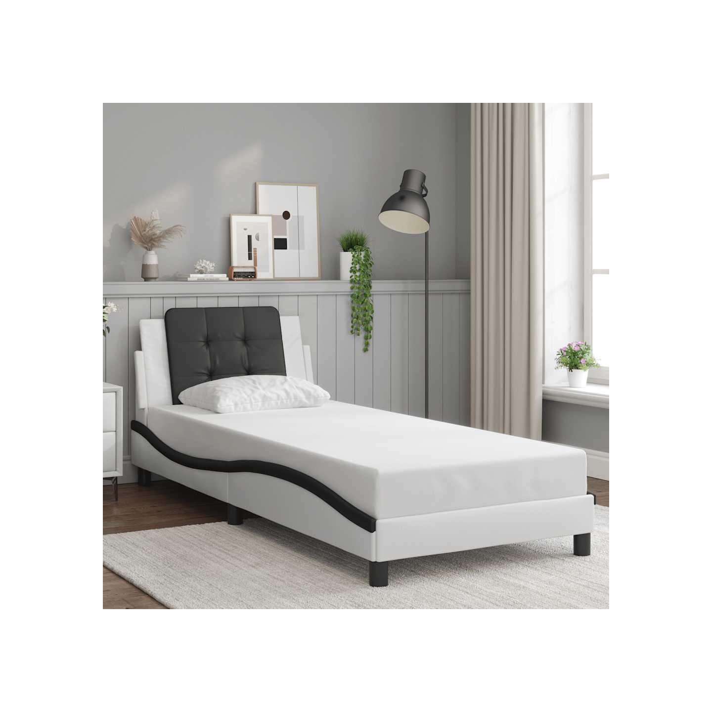 Cadre de lit sans matelas Zadar blanc et noir 80x200 cm similicuir