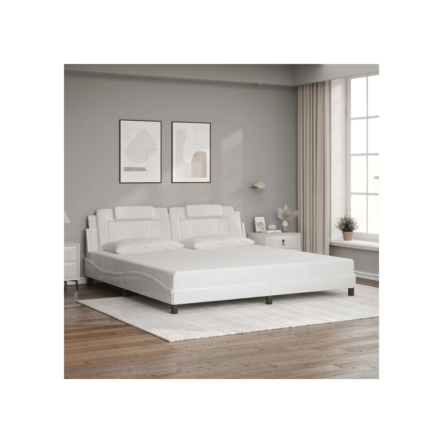Cadre de lit Viana sans matelas blanc 200x200 cm similicuir