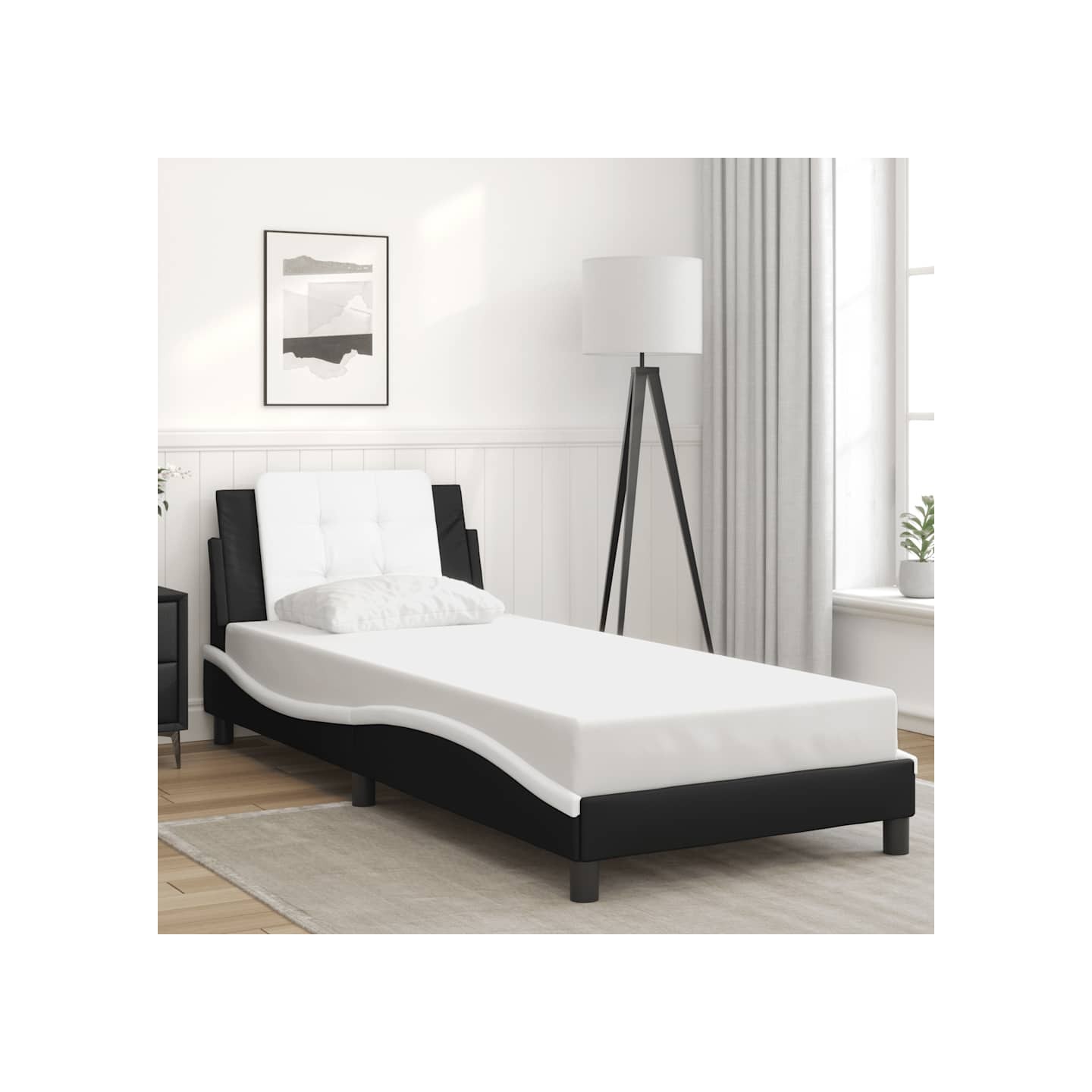 Cadre de lit sans matelas Zadar noir et blanc 80x200 cm similicuir