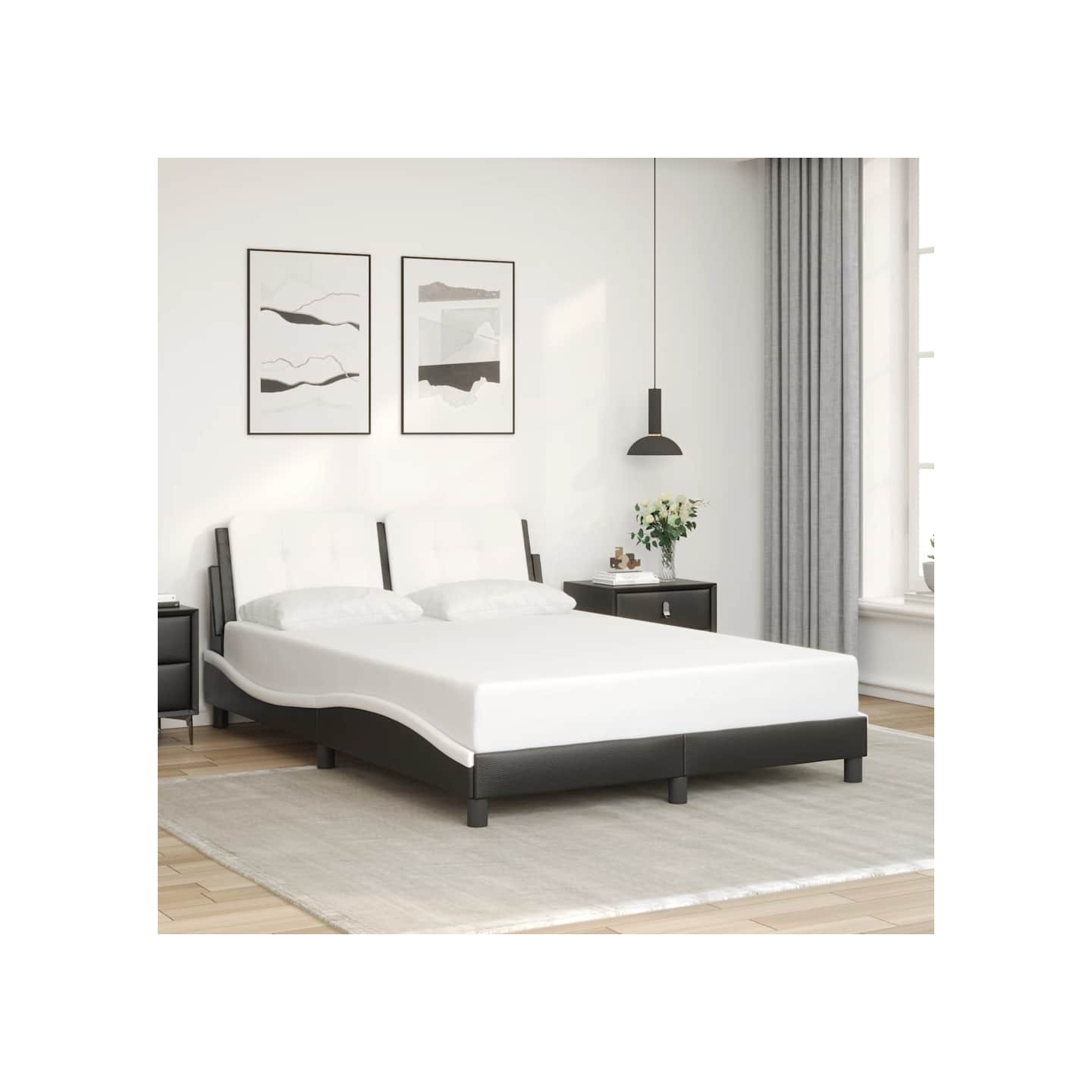 Cadre de lit sans matelas Zadar noir et blanc 140x190 cm similicuir
