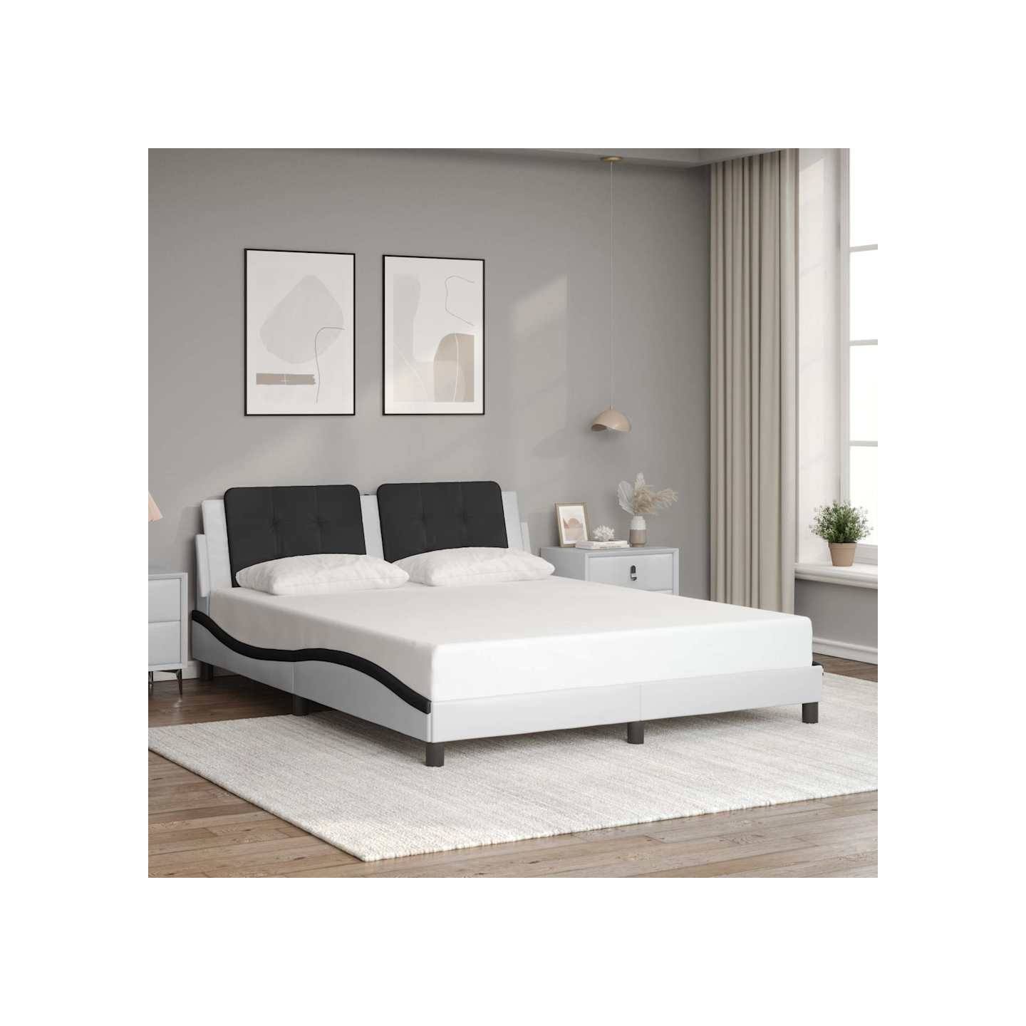 Cadre de lit sans matelas Zadar blanc et noir 160x200 cm similicuir