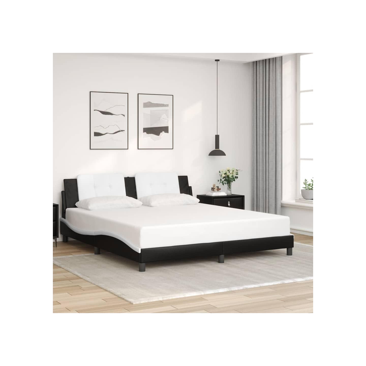Cadre de lit sans matelas Zadar noir et blanc 180x200 cm similicuir