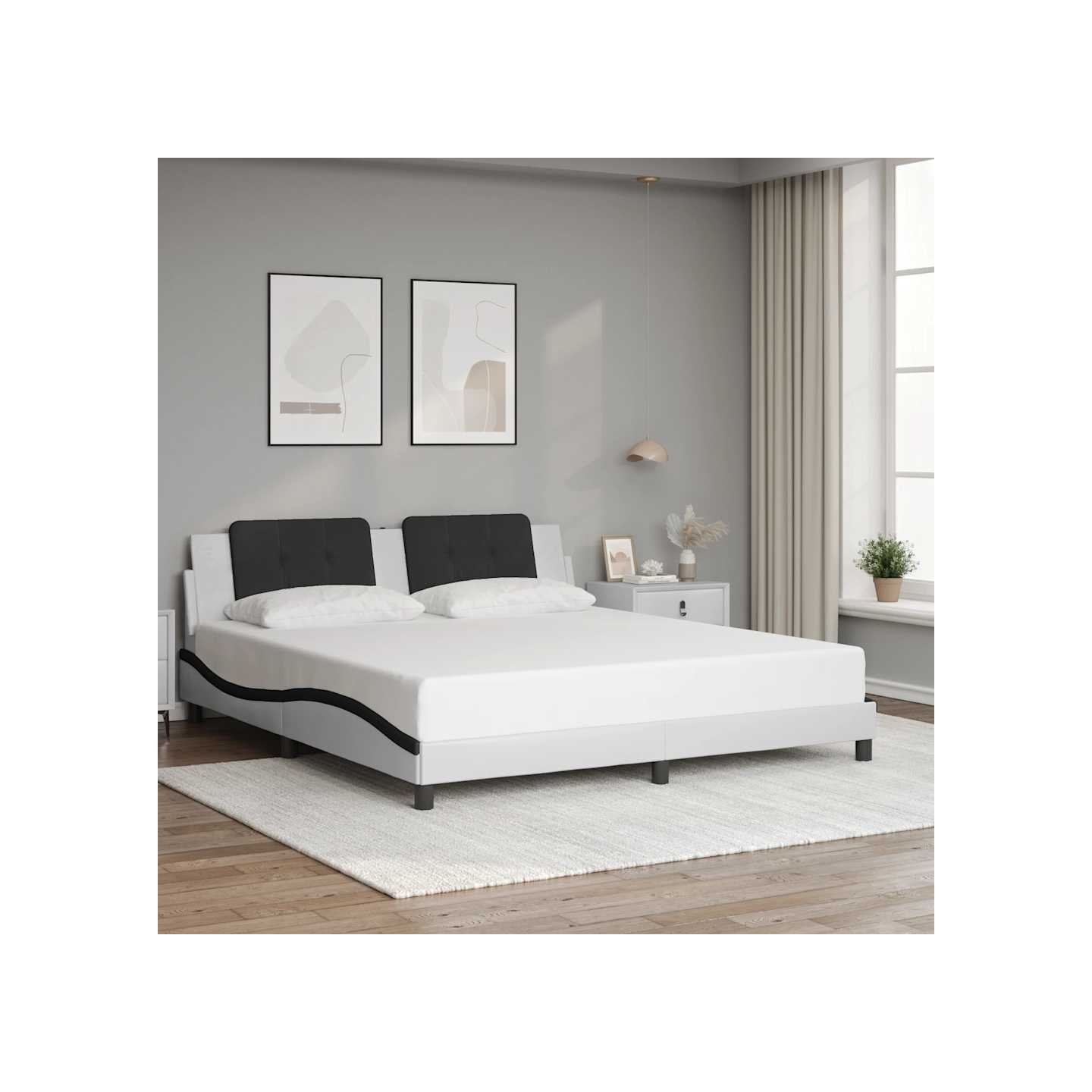 Cadre de lit sans matelas Zadar blanc et noir 180x200 cm similicuir