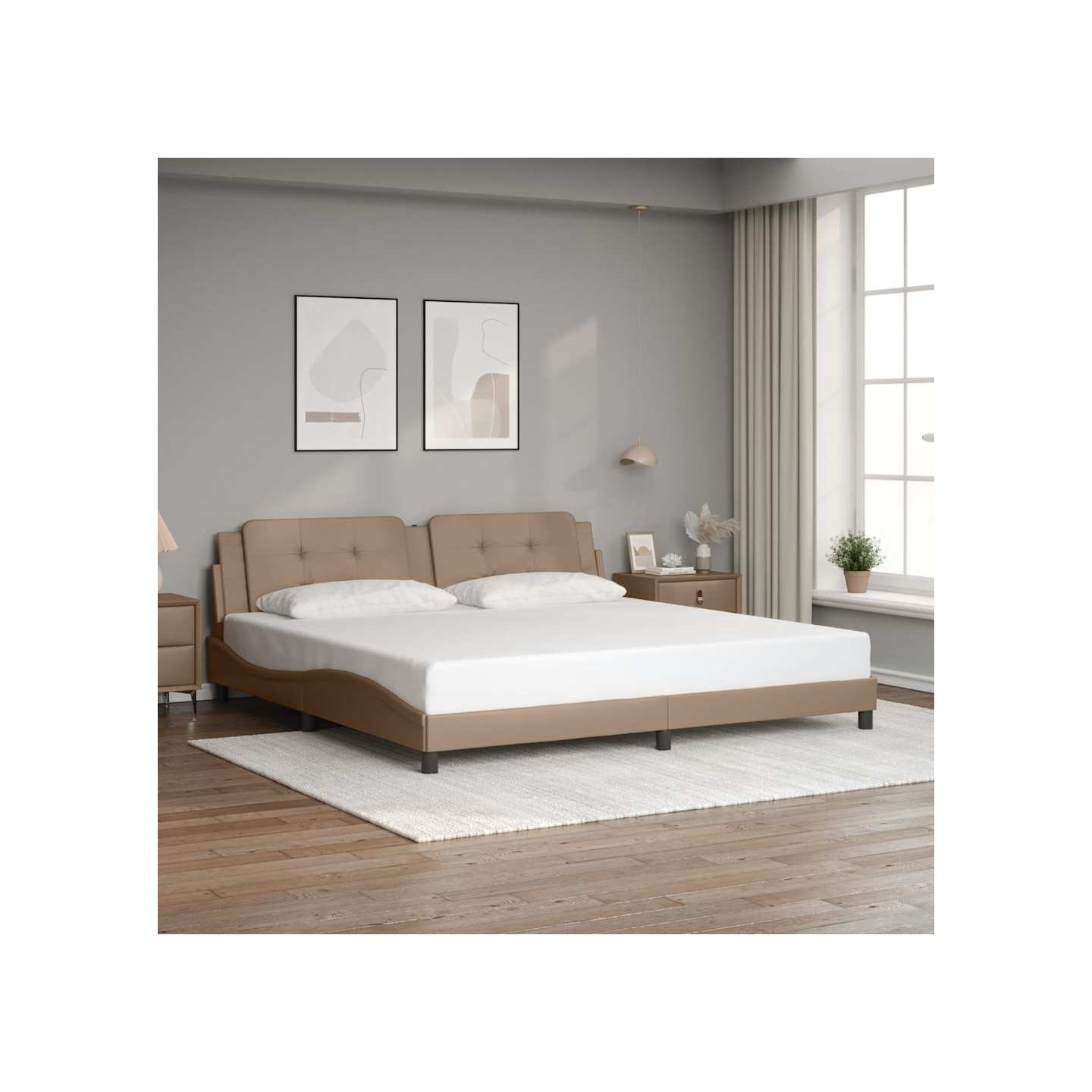 Cadre de lit sans matelas Zadar cappuccino 200x200 cm similicuir