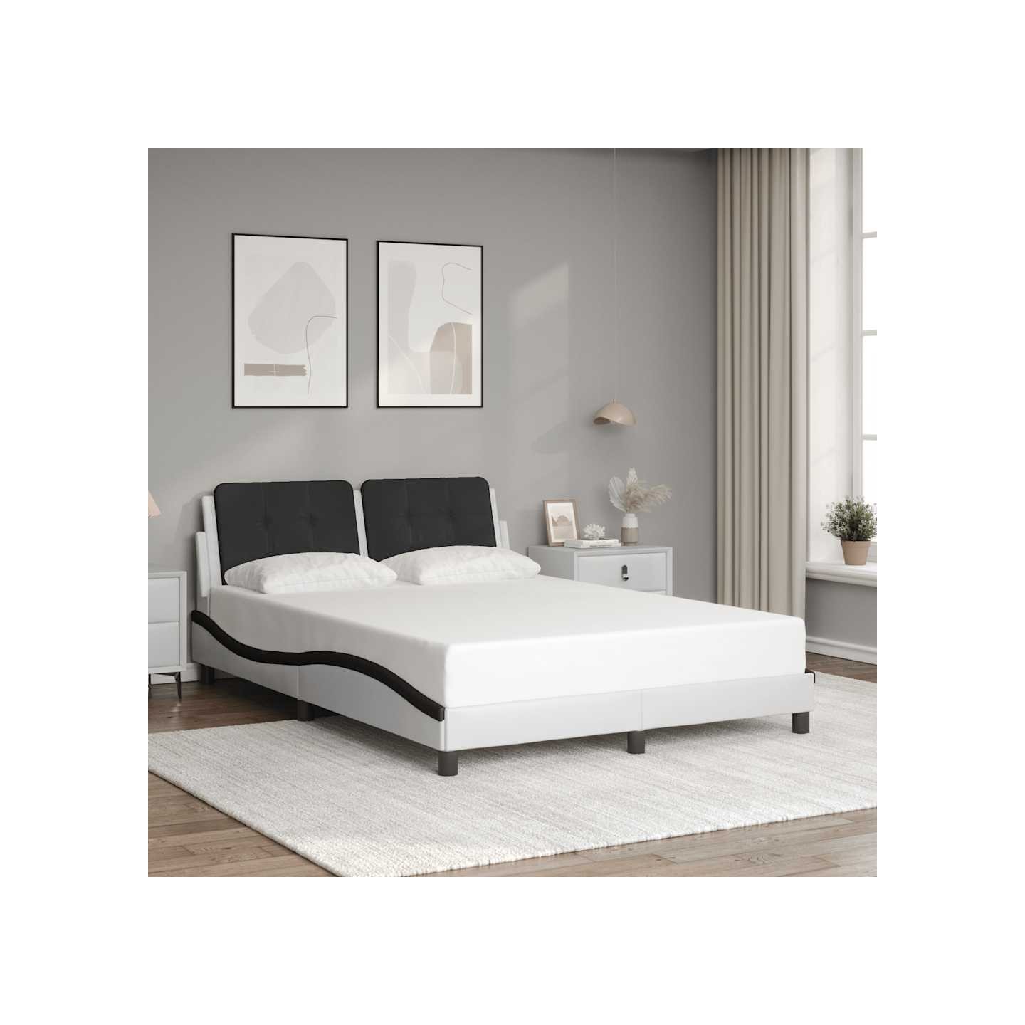 Cadre de lit sans matelas Zadar blanc et noir 140x200 cm similicuir
