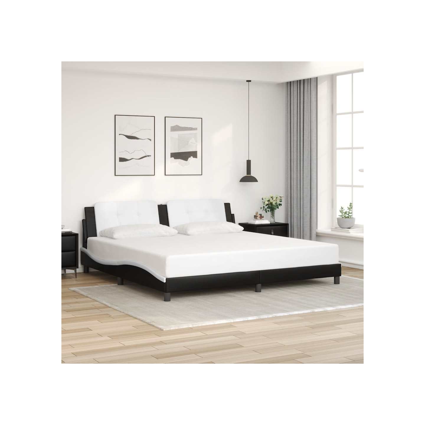 Cadre de lit sans matelas Zadar noir et blanc 200x200 cm similicuir
