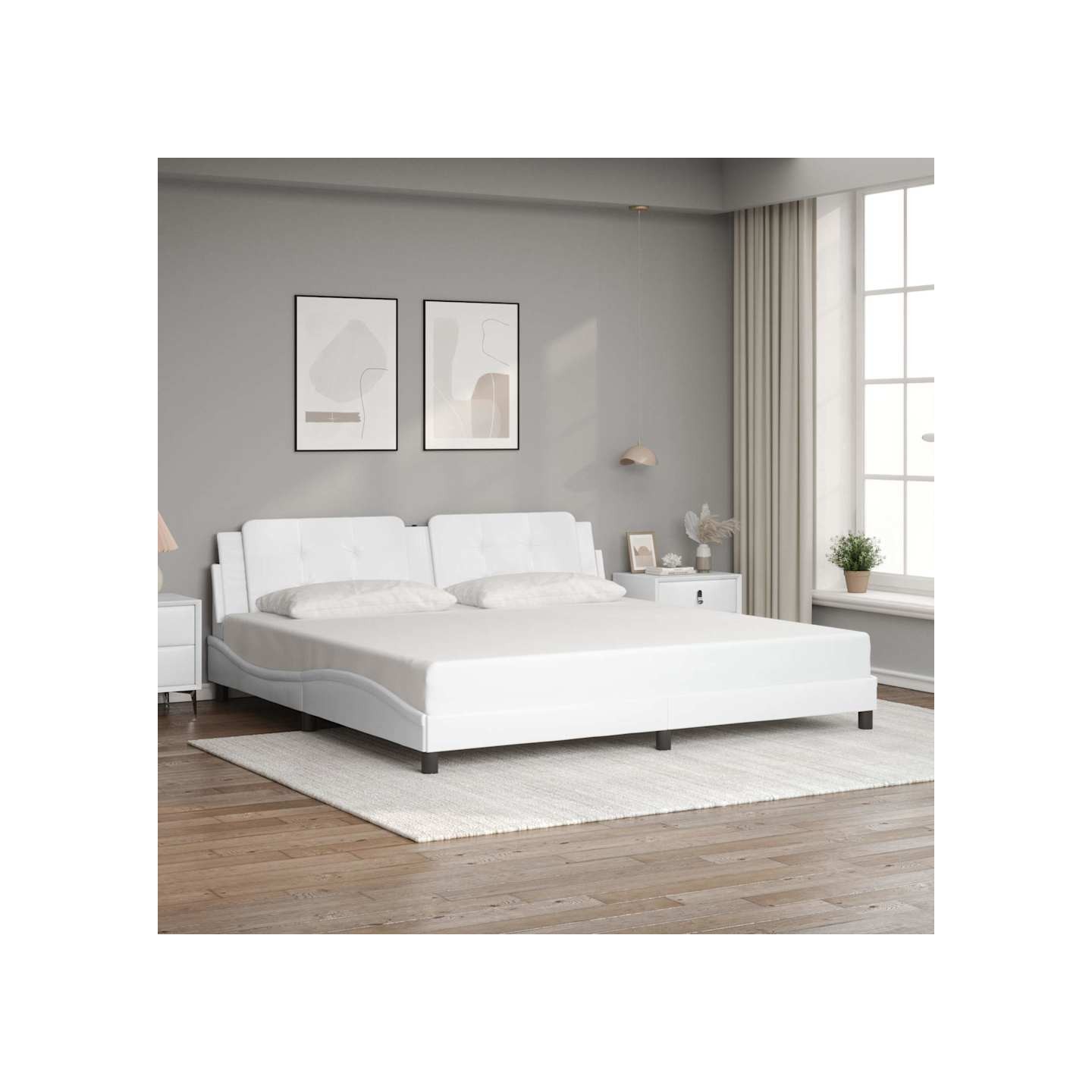 Cadre de lit sans matelas Zadar blanc 200x200 cm similicuir