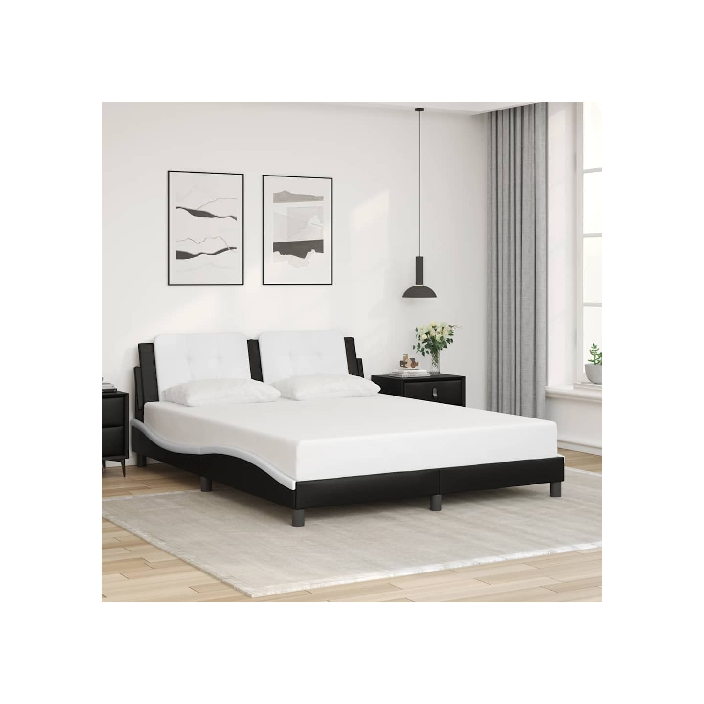 Cadre de lit sans matelas Zadar noir et blanc 160x200 cm similicuir