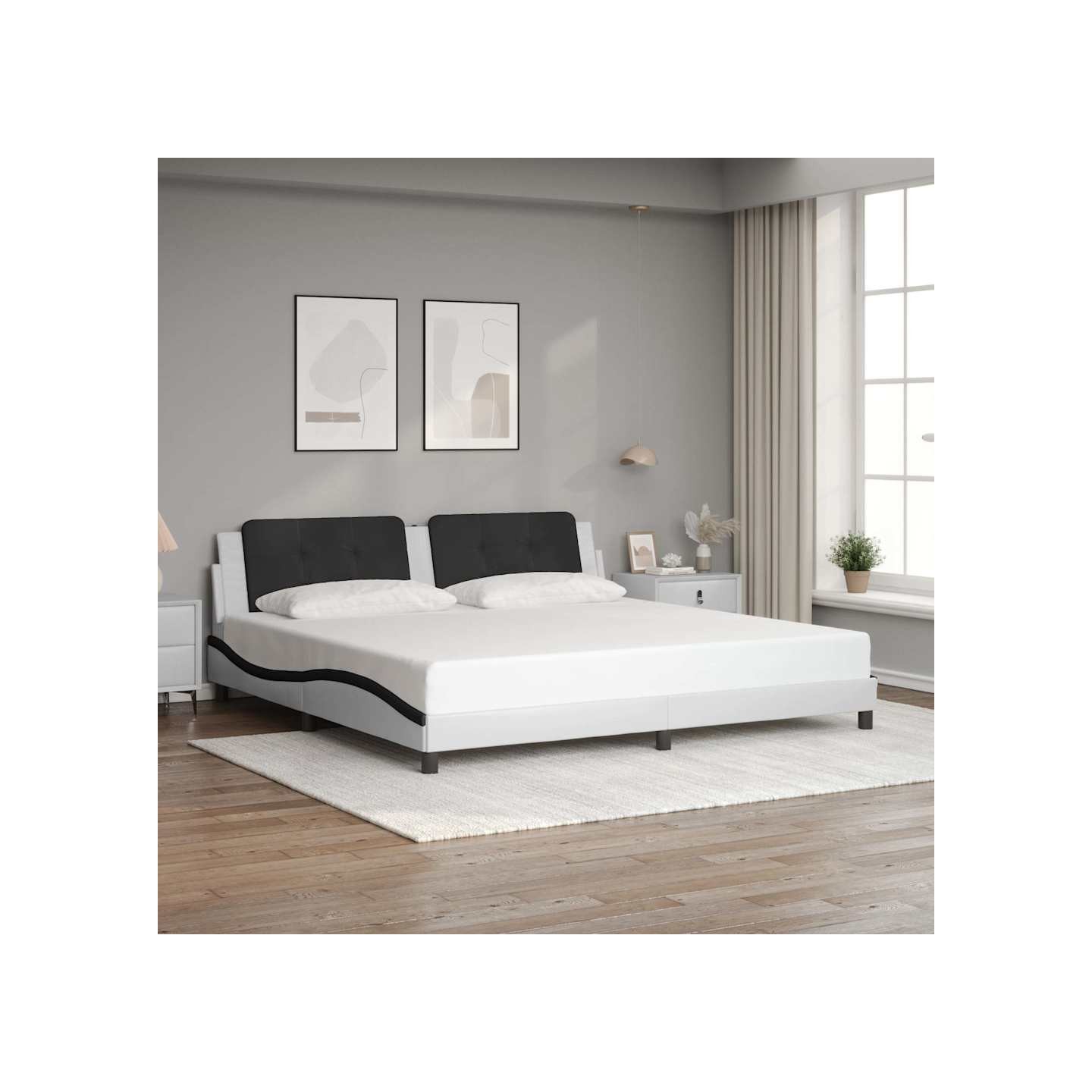 Cadre de lit sans matelas Zadar blanc et noir 200x200 cm similicuir