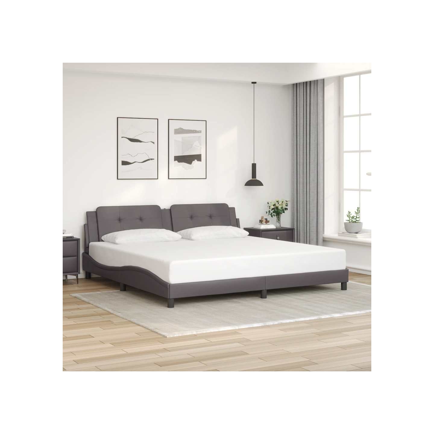 Cadre de lit sans matelas Zadar gris 200x200 cm similicuir