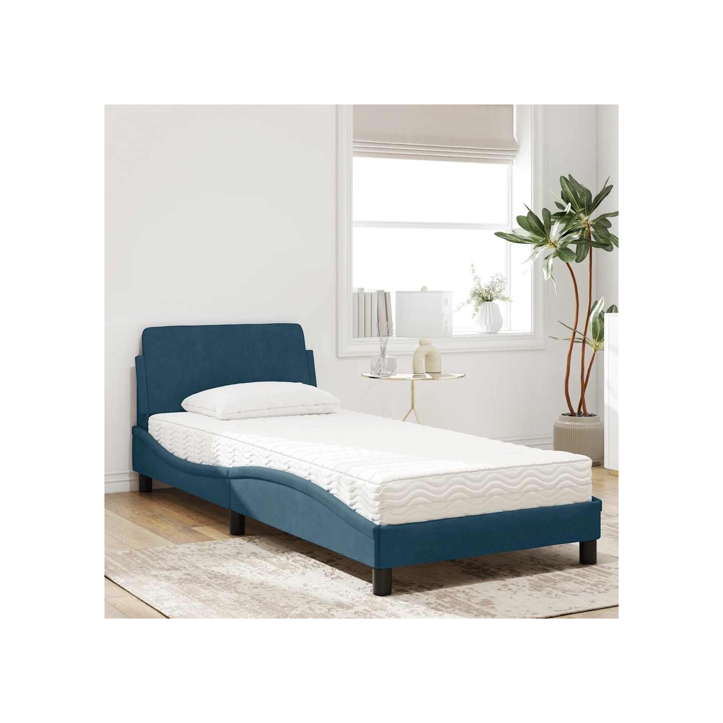 Lit avec matelas Dover bleu 80x200 cm velours
