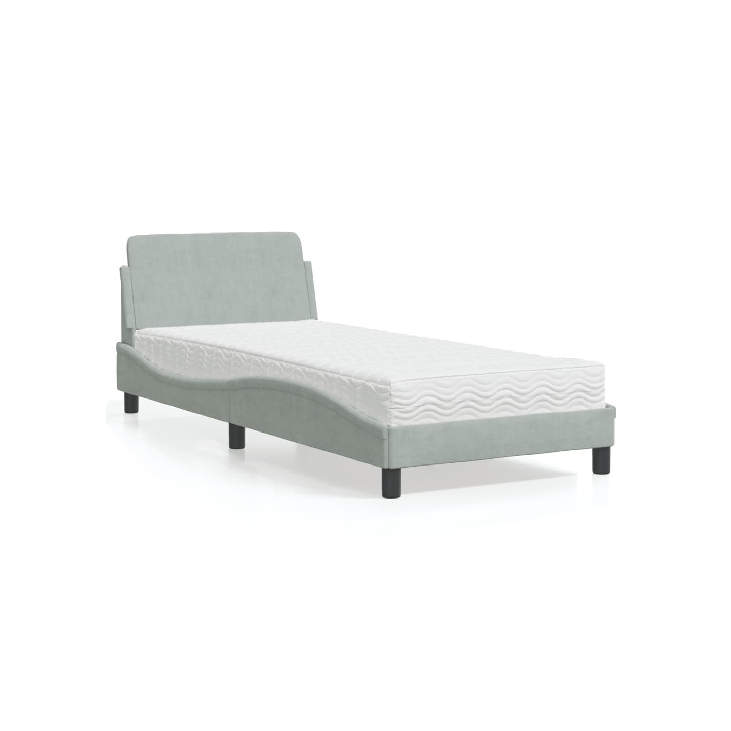Lit avec matelas Dover gris clair 90x190 cm velours