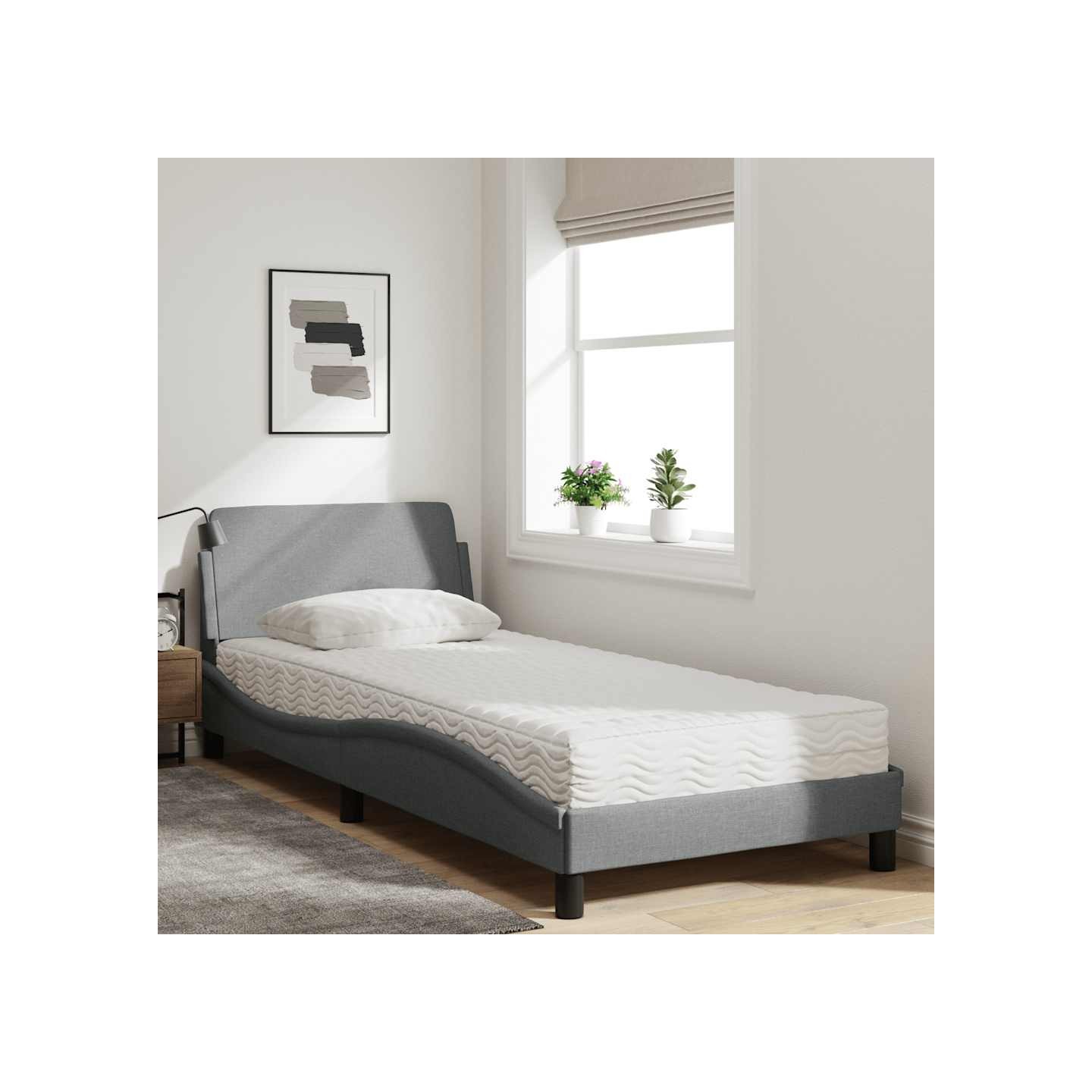 Lit avec matelas Dover gris clair 90x190 cm tissu