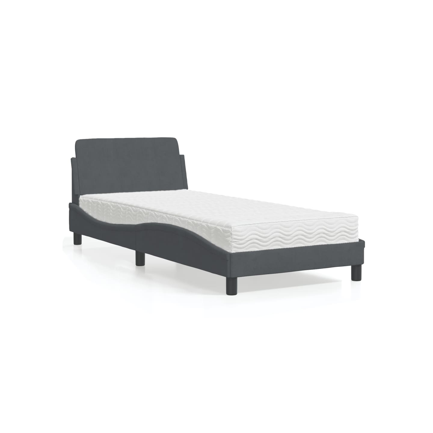 Lit avec matelas Dover gris foncé 90x200 cm velours