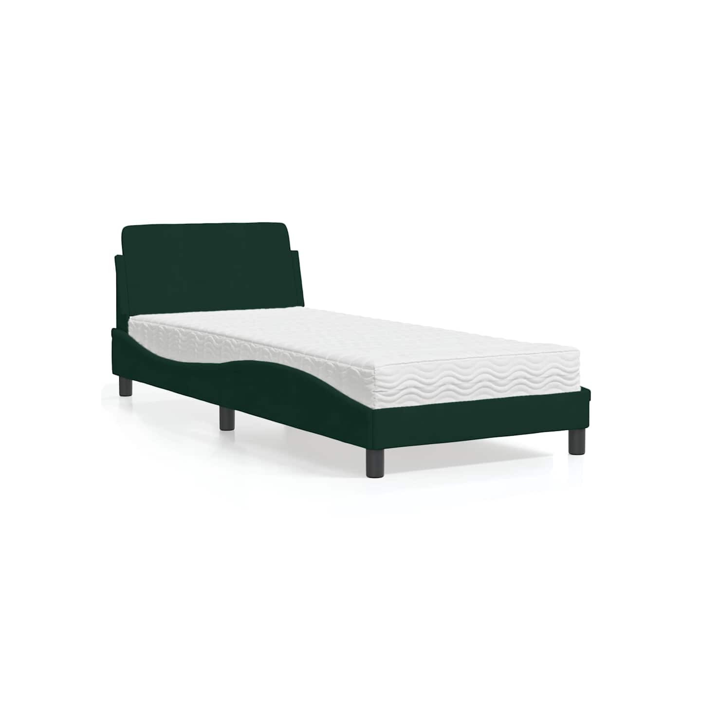 Lit avec matelas Dover vert foncé 90x200 cm velours