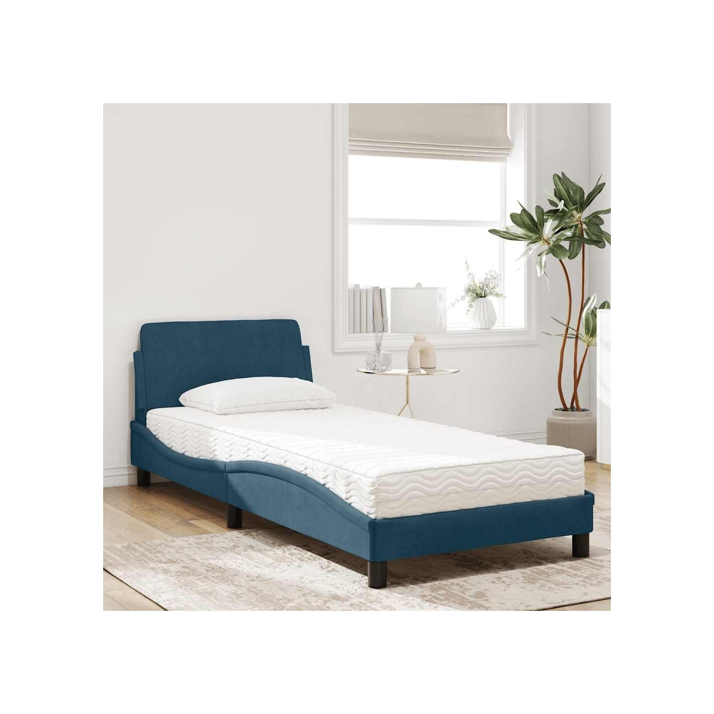 Lit avec matelas Dover bleu 90x200 cm velours