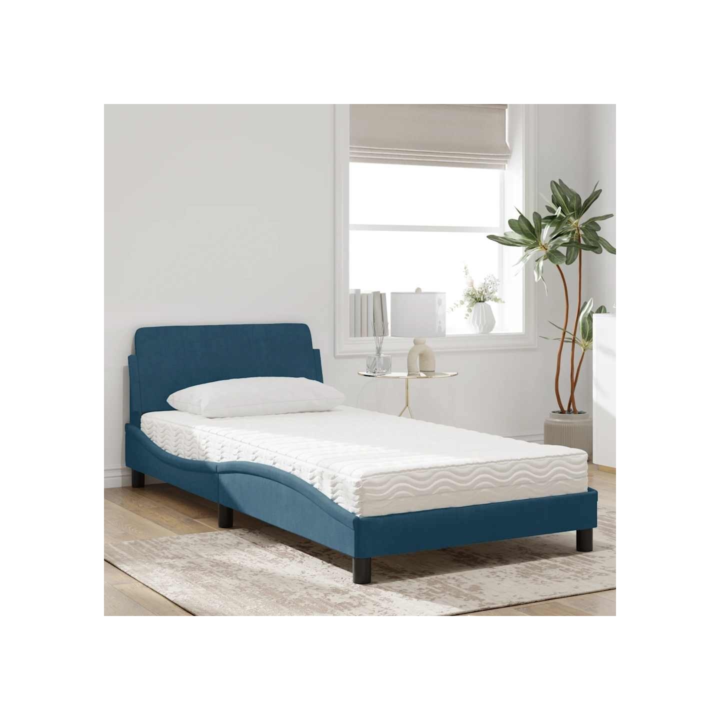 Lit avec matelas Dover bleu 100x200 cm velours