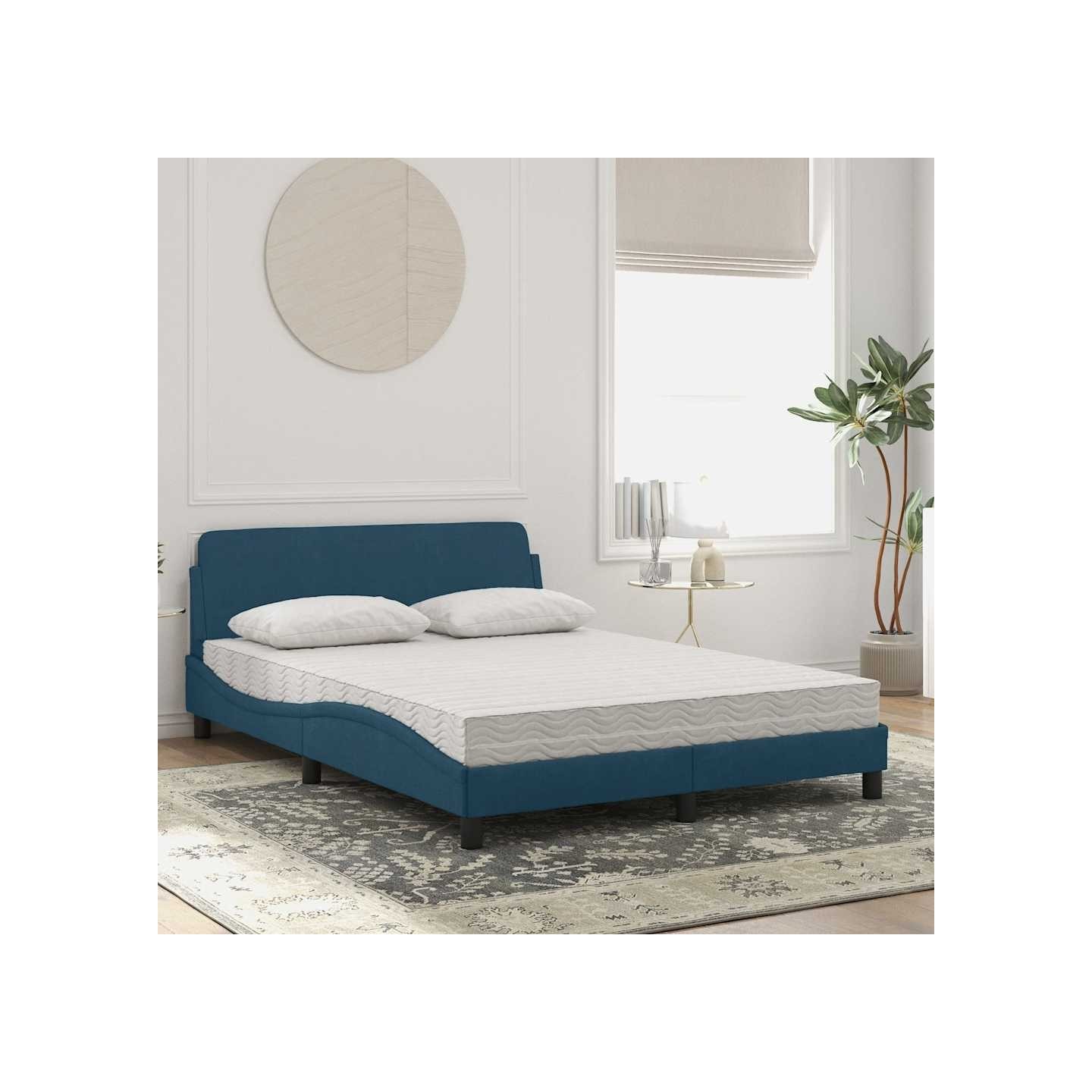 Lit avec matelas Dover bleu 140x190 cm velours