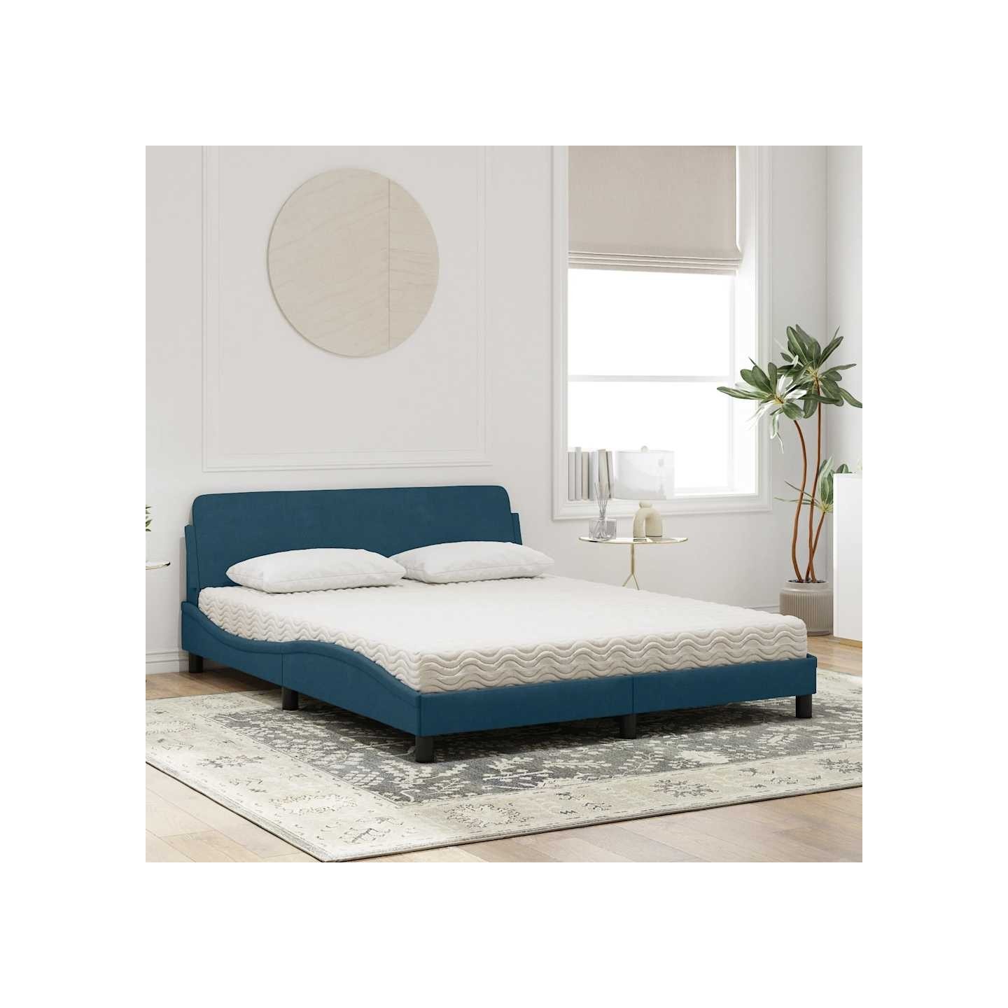 Lit avec matelas Dover bleu 160x200 cm velours