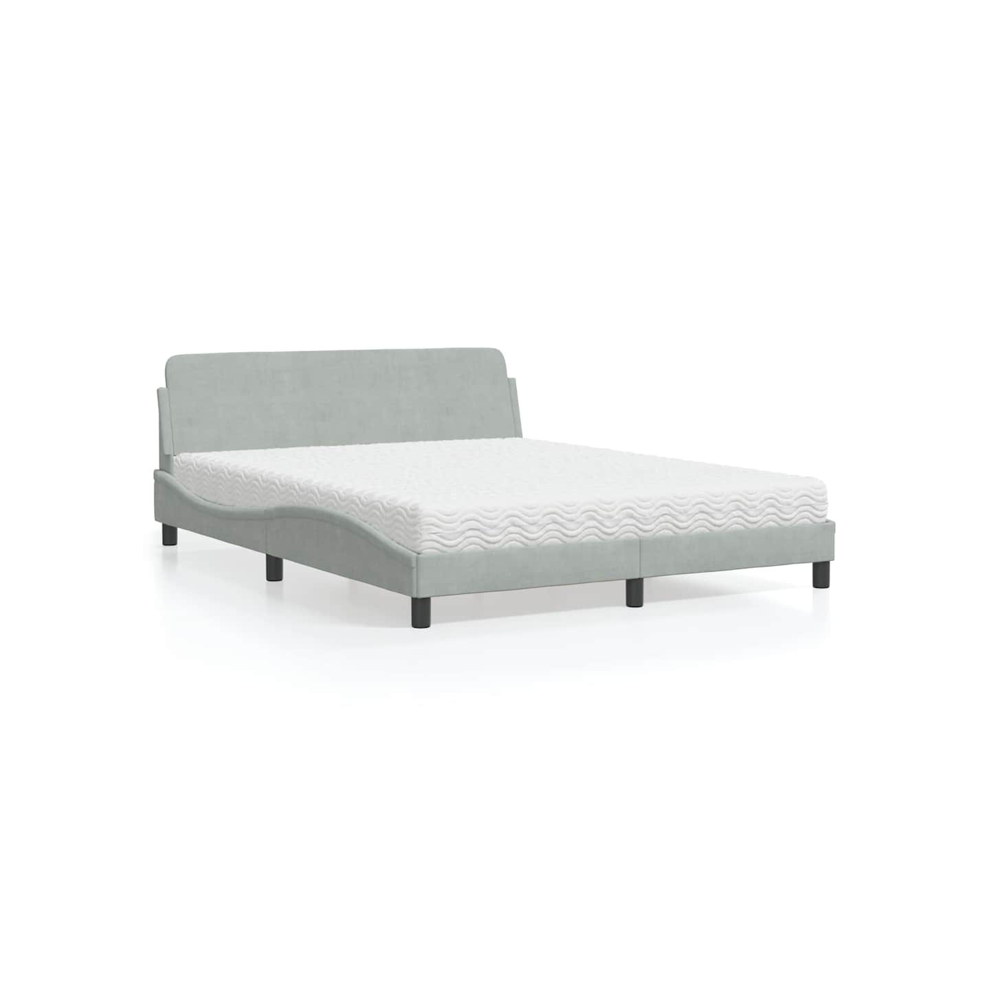 Lit avec matelas Dover gris clair 160x200 cm velours