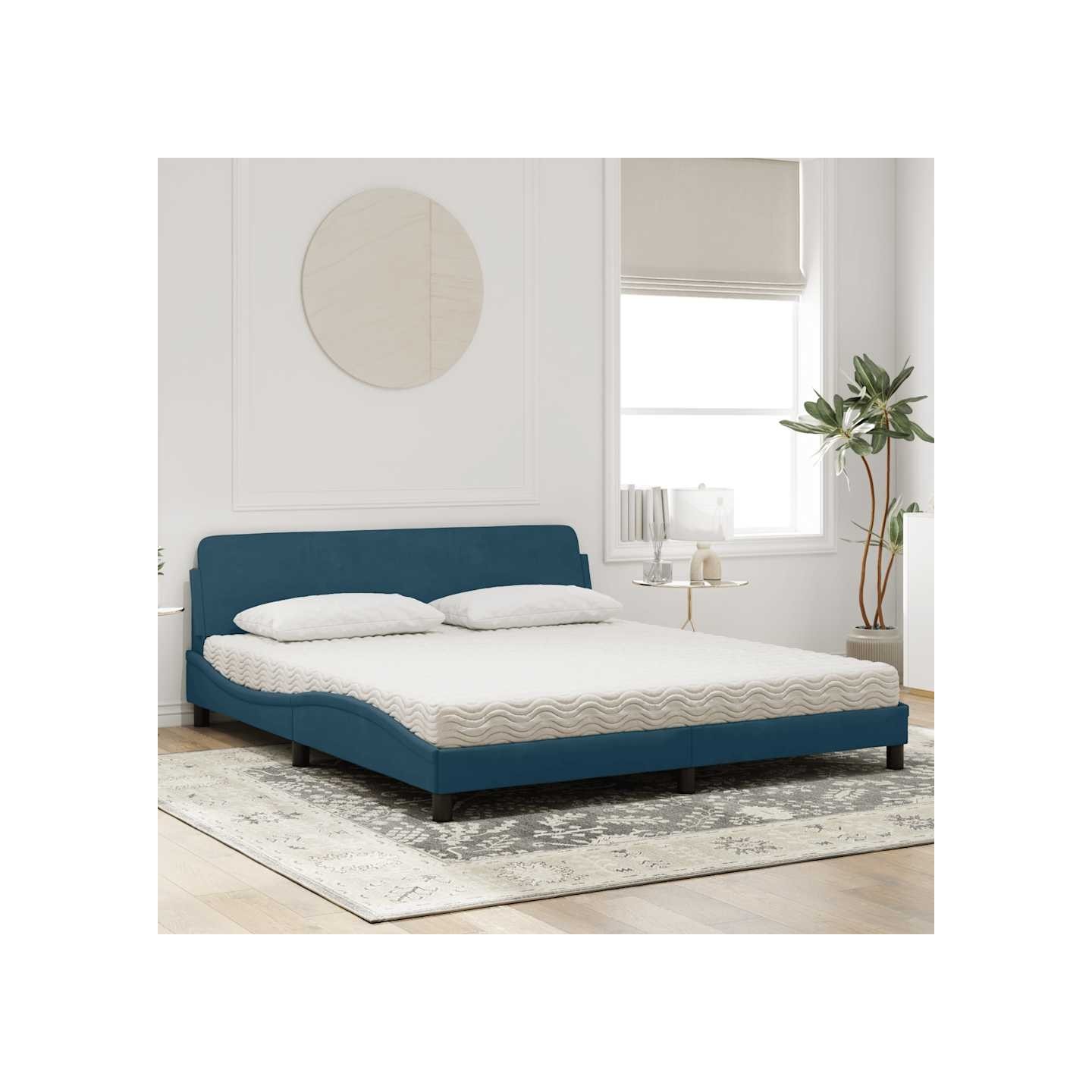 Lit avec matelas Dover bleu 180x200 cm velours