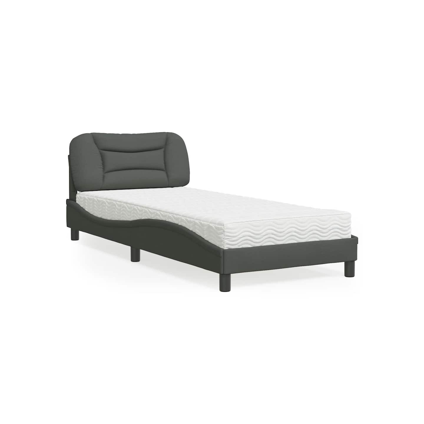 Lit avec matelas Hvar gris foncé 90x190 cm tissu