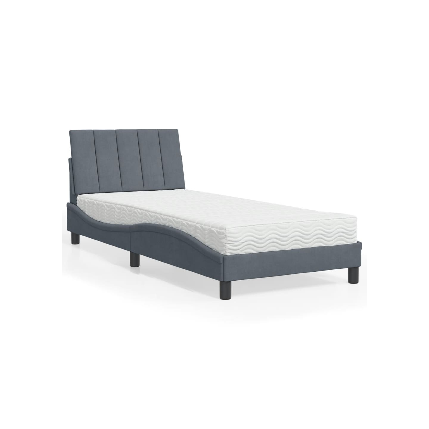 Lit avec matelas Hanko gris foncé 90x190 cm velours