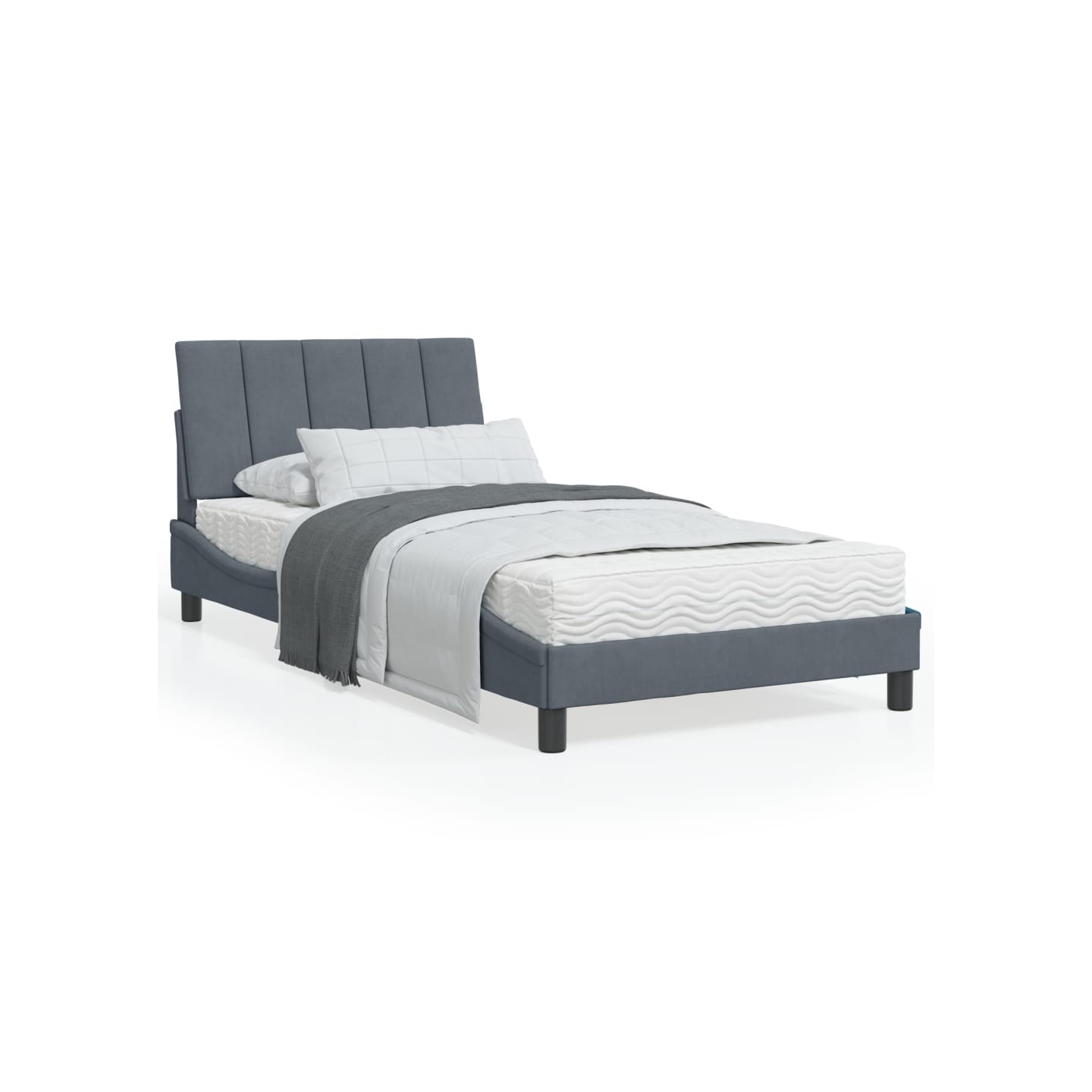 Lit avec matelas Hanko gris foncé 100x200 cm velours