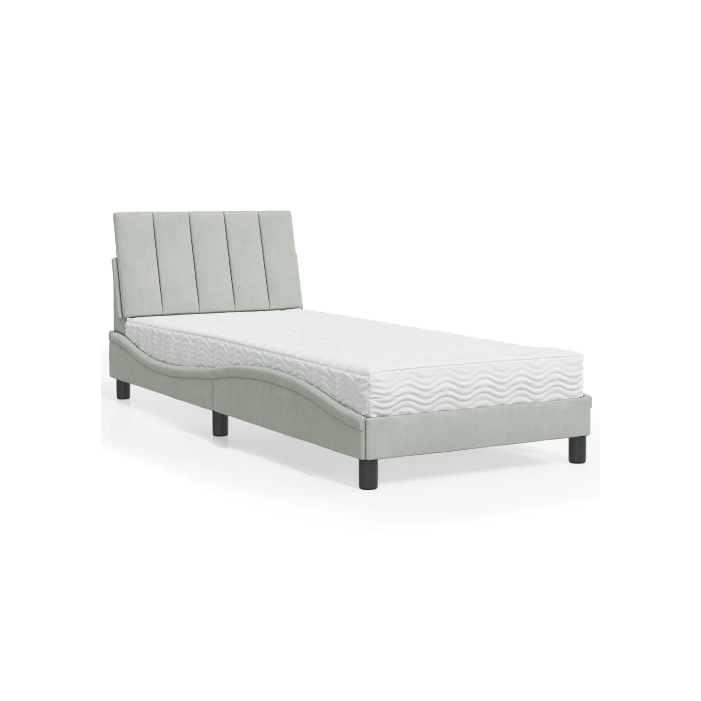 Lit avec matelas Hanko gris clair 90x190 cm velours