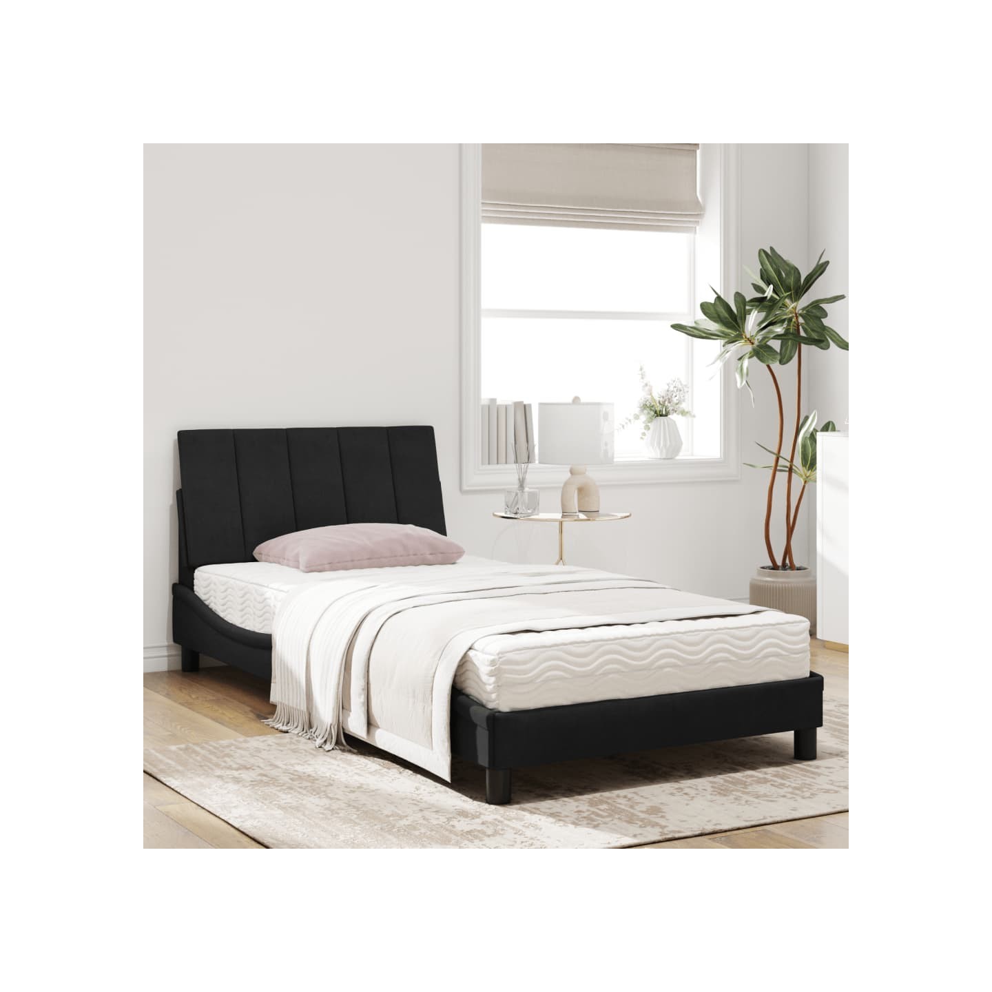 Lit avec matelas Hanko noir 100x200 cm velours