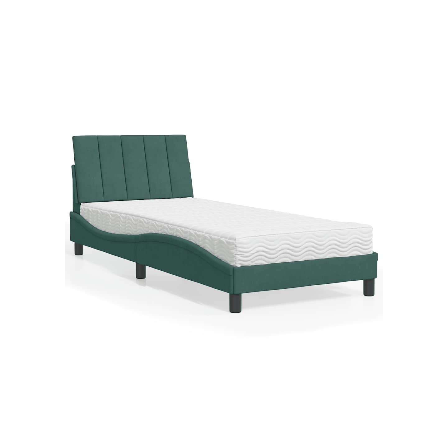 Lit avec matelas Hanko vert foncé 90x190 cm velours