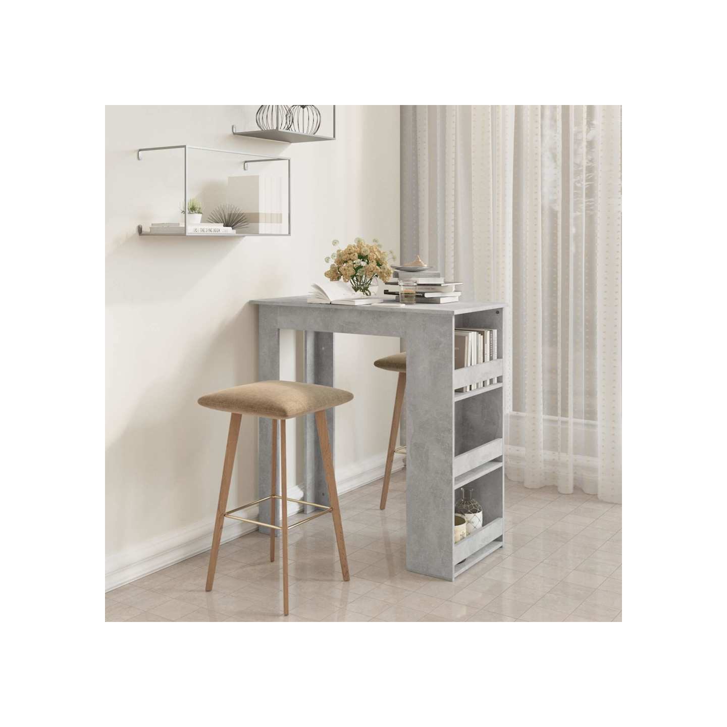 Table de bar à étagère de rangement Gris béton 102x50x103,5 cm