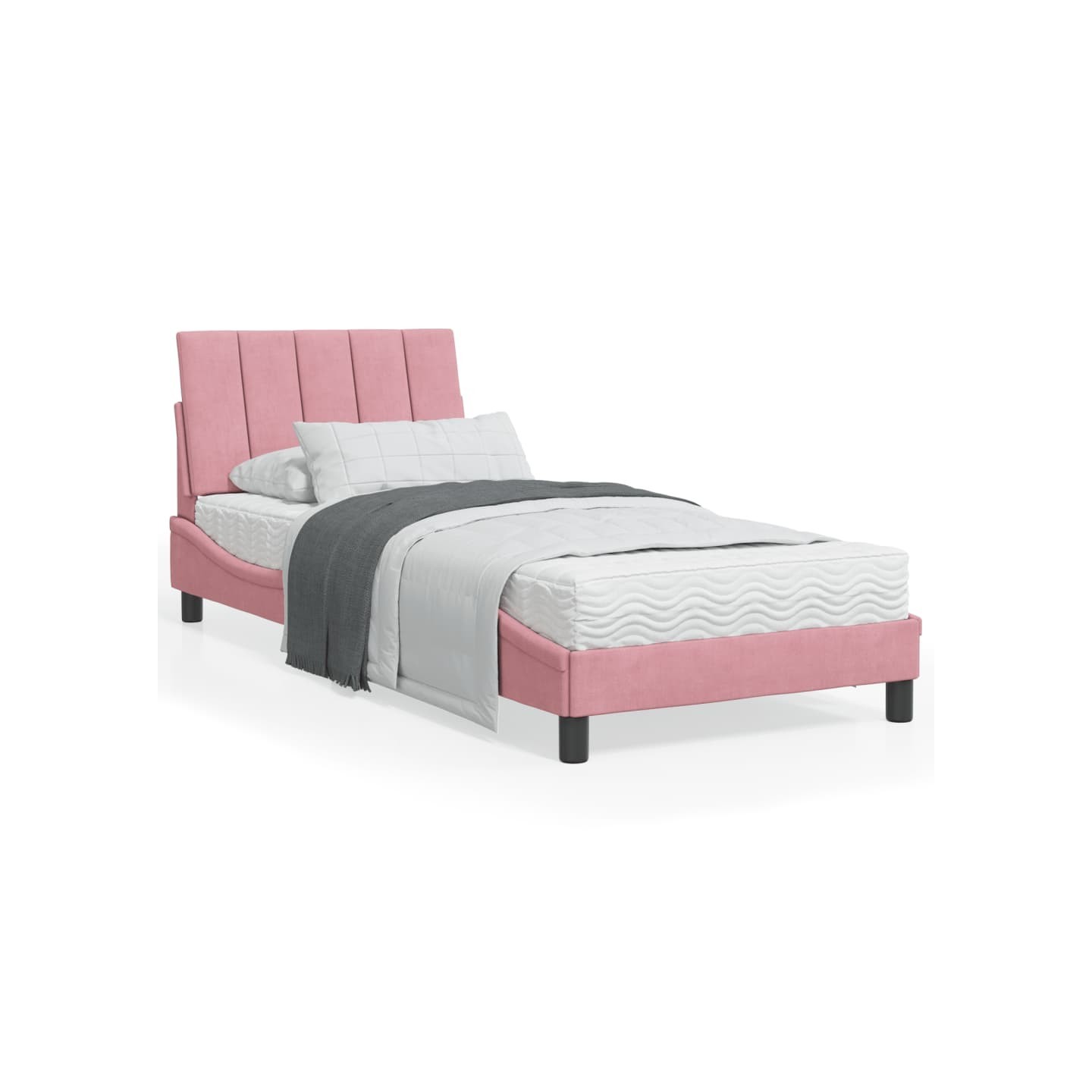 Lit avec matelas Hanko rose 90x200 cm velours