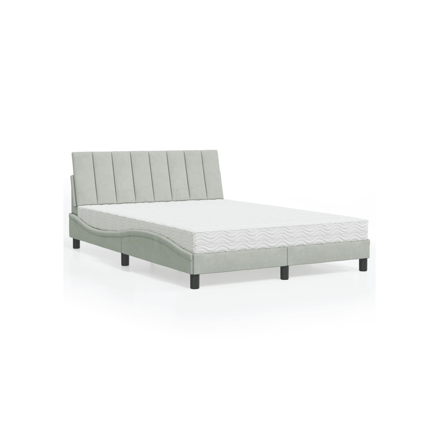 Lit avec matelas Hanko gris clair 140x190 cm velours