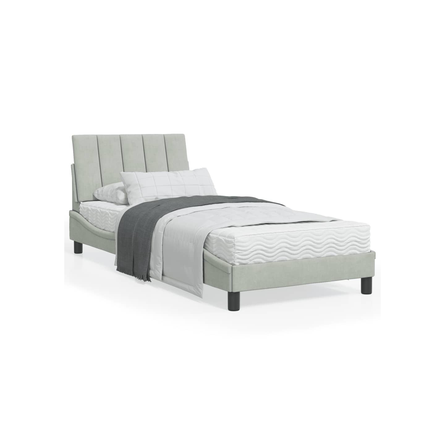 Lit avec matelas Hanko gris clair 90x200 cm velours