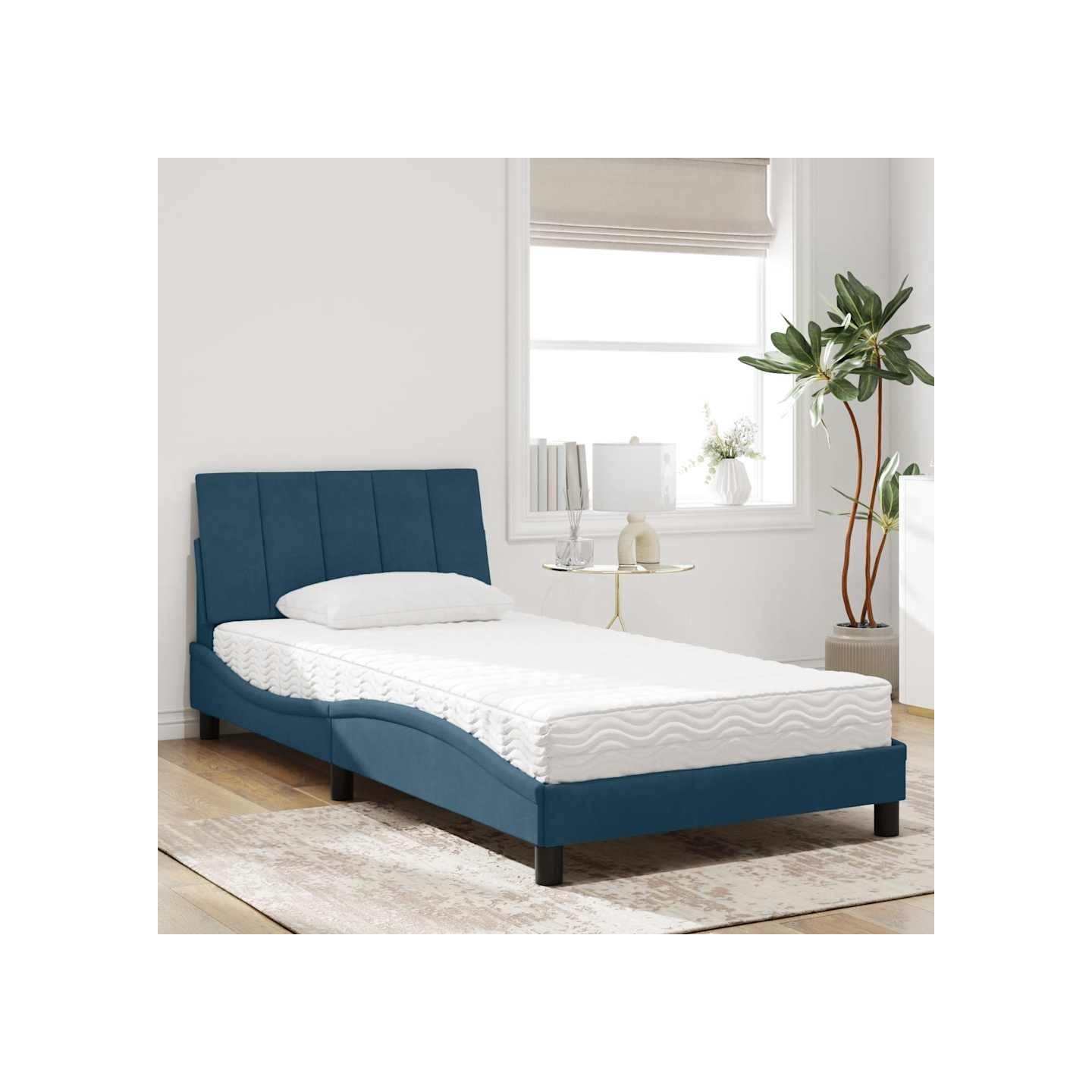 Lit avec matelas Hanko bleu 100x200 cm velours